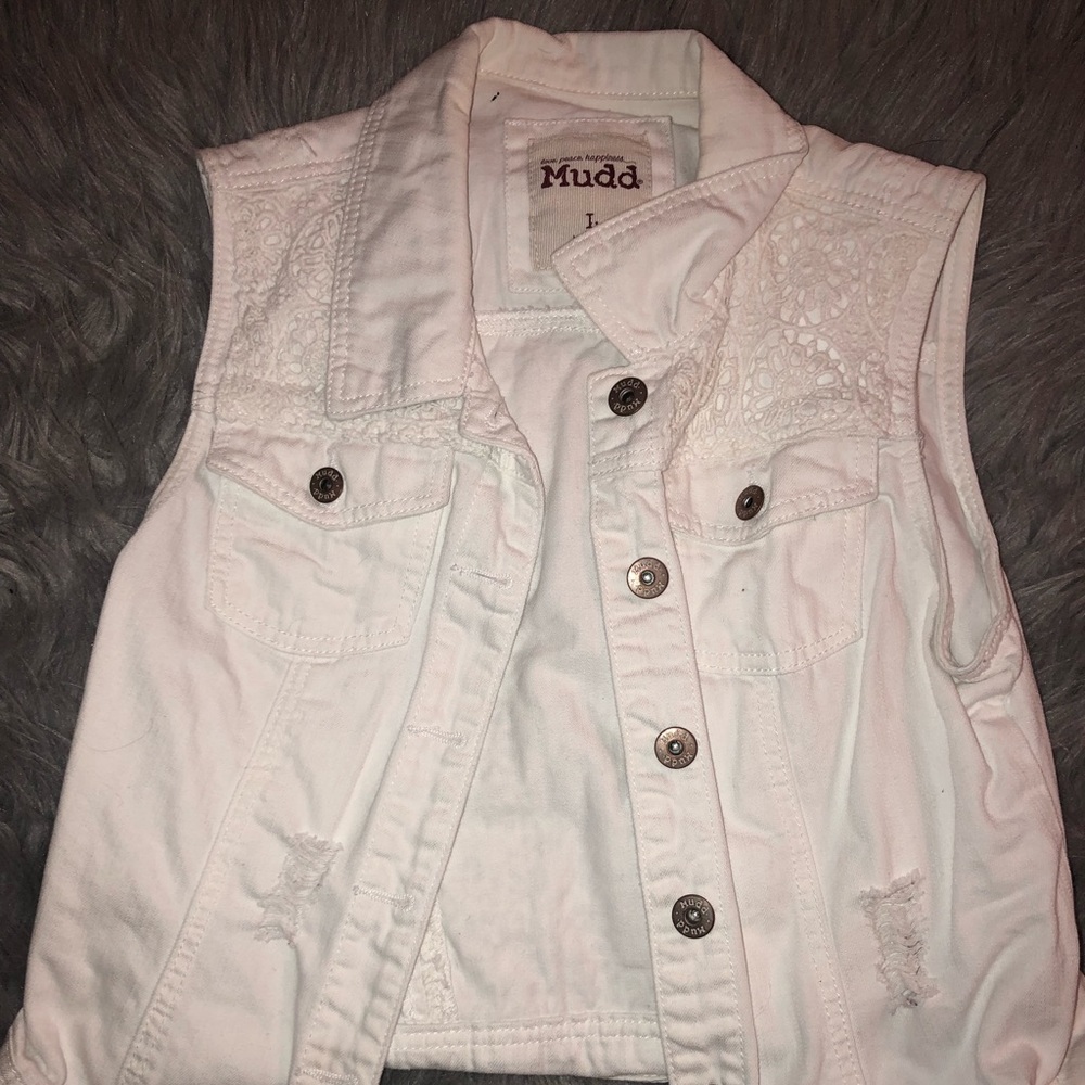 White jean jacket vest